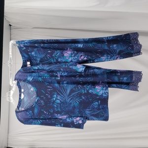 Breezies Intametly You Pajama Set Blue Purple  Lace Accent At Leg Size M